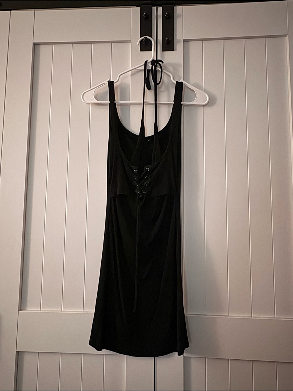 Black Lace-Up Halter Women's Dress